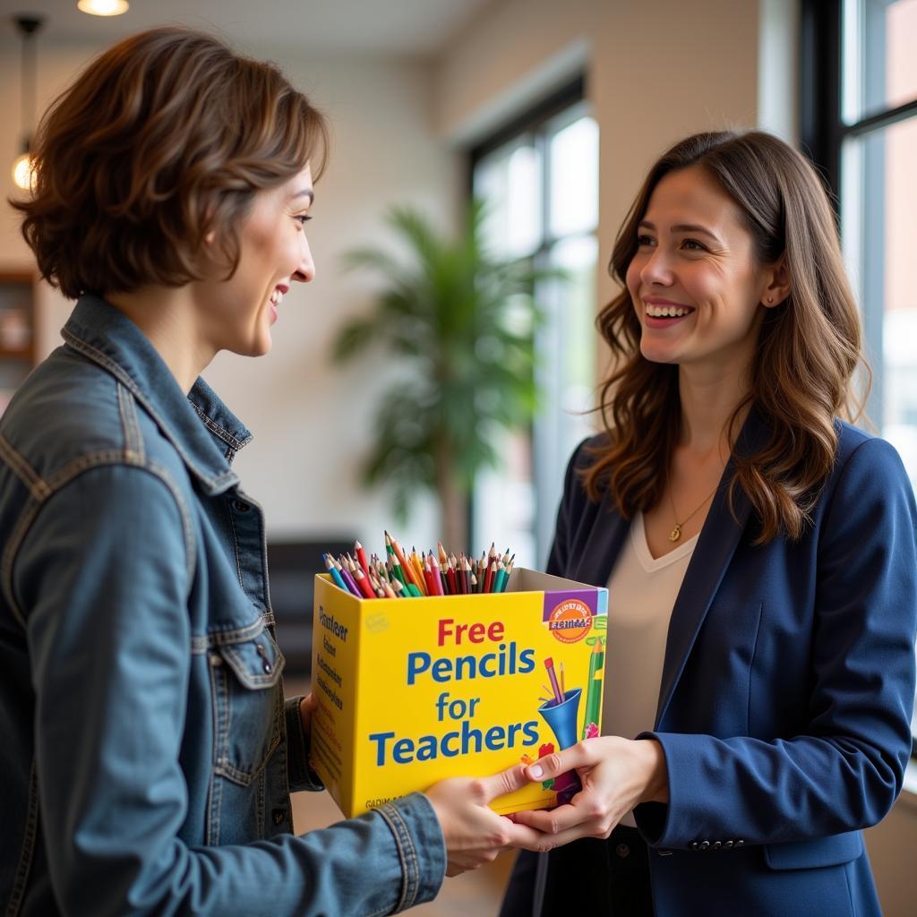 Local Business Donating Free Pencils to a Teacher