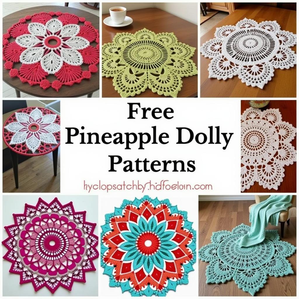 Free Pineapple Doily Crochet Patterns: A collection of various pineapple doily designs showcasing different sizes and complexities.