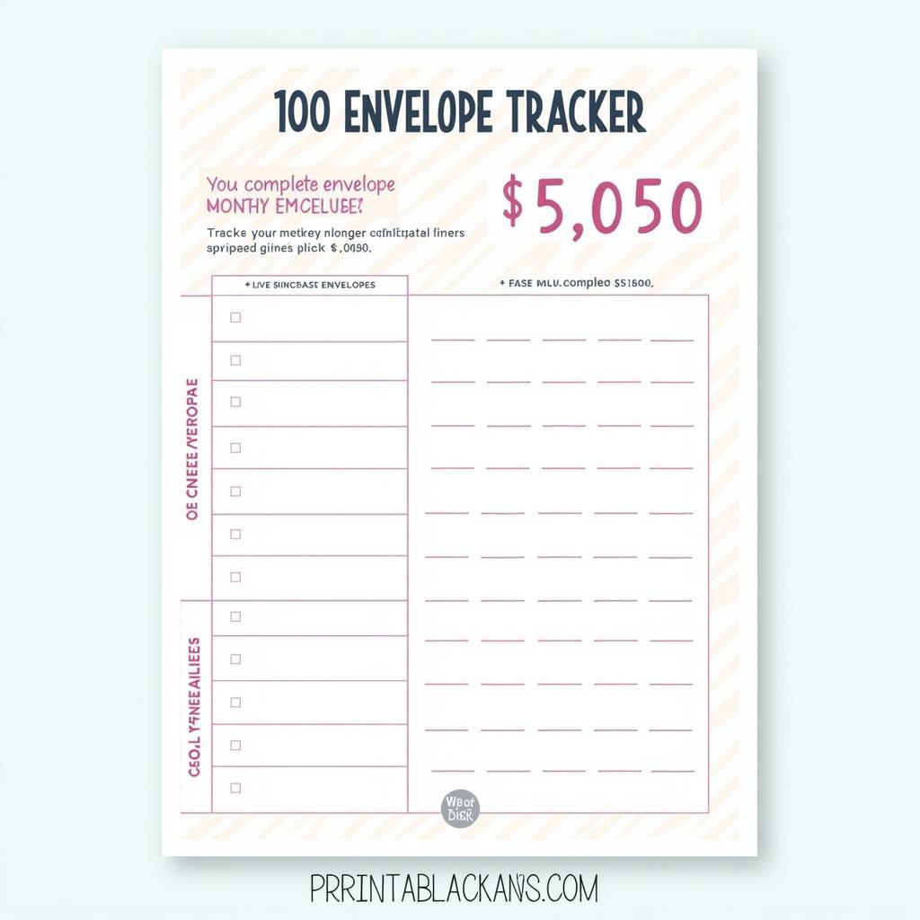 Free Printable 100 Envelope Challenge Tracker