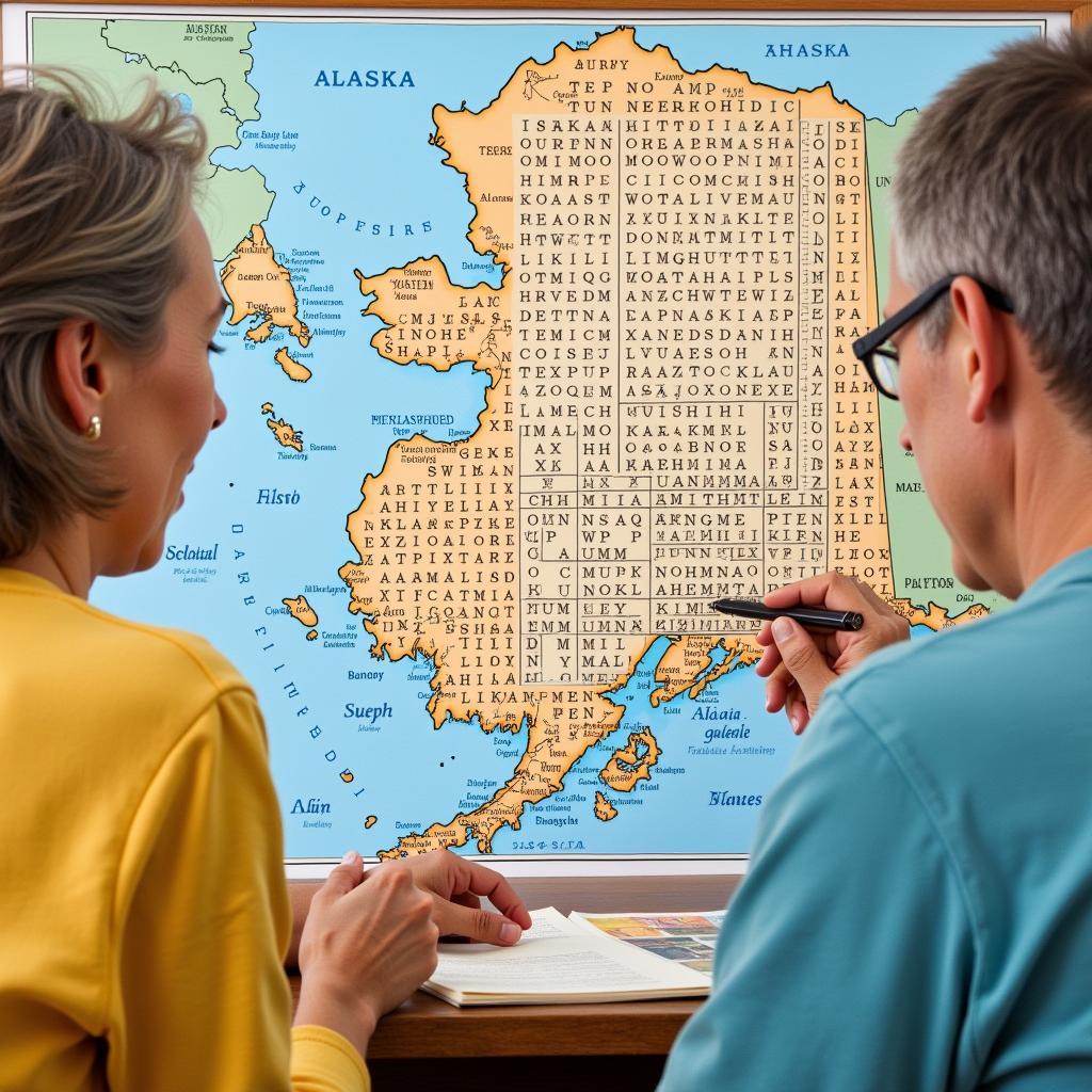 Adults Solving Challenging Alaska Word Search