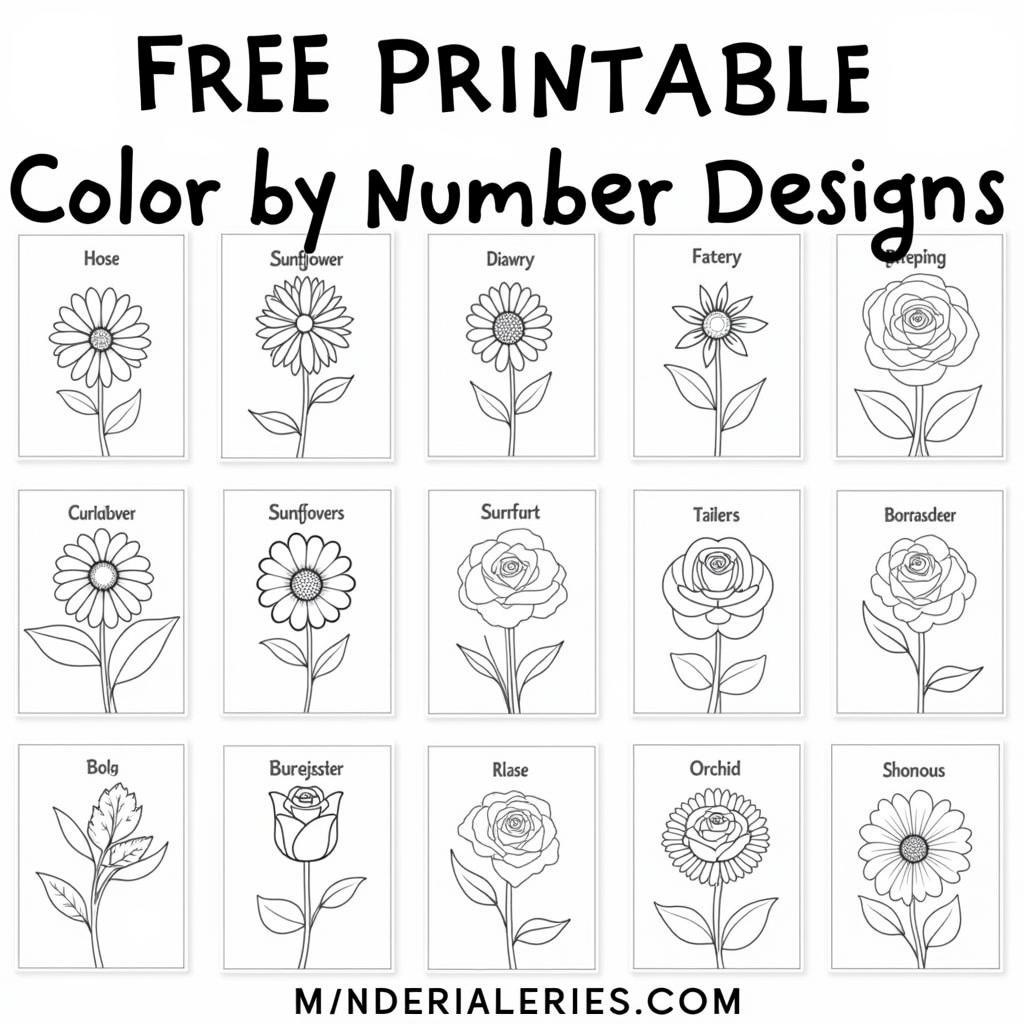 Free Printable Color by Number Flower Designs