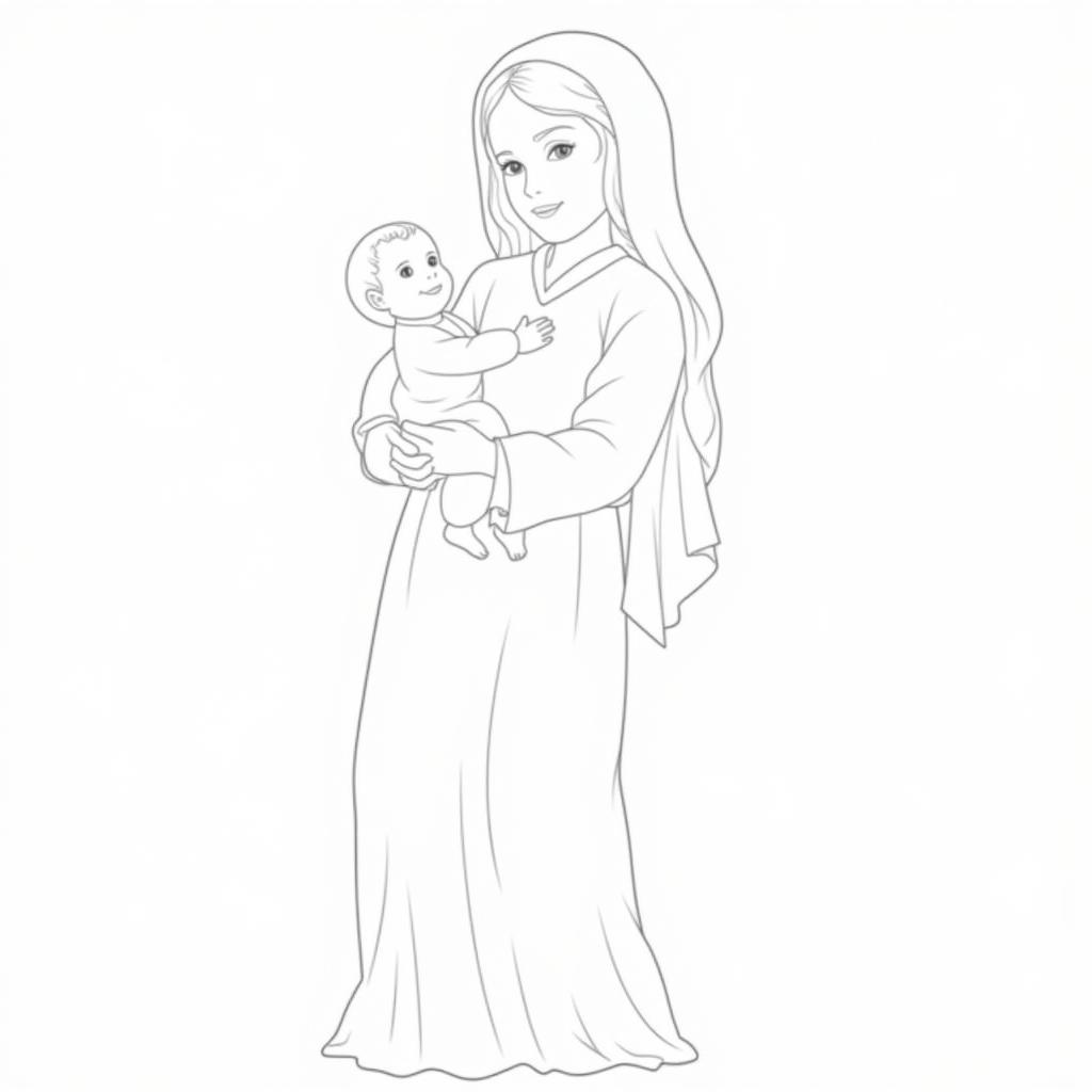 Simple Outline Free Printable Mary Coloring Pages