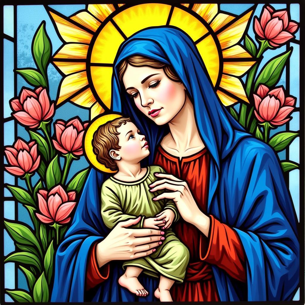 Stained Glass Design Free Printable Mary Coloring Pages