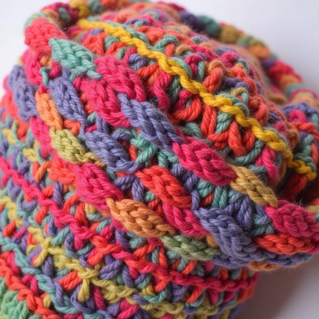 Close-up of a finished sock yarn hat