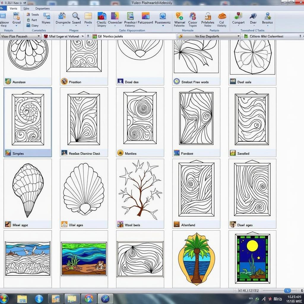 Free stained glass beach patterns available for download, showcasing various designs like seashells, starfish, and ocean waves.