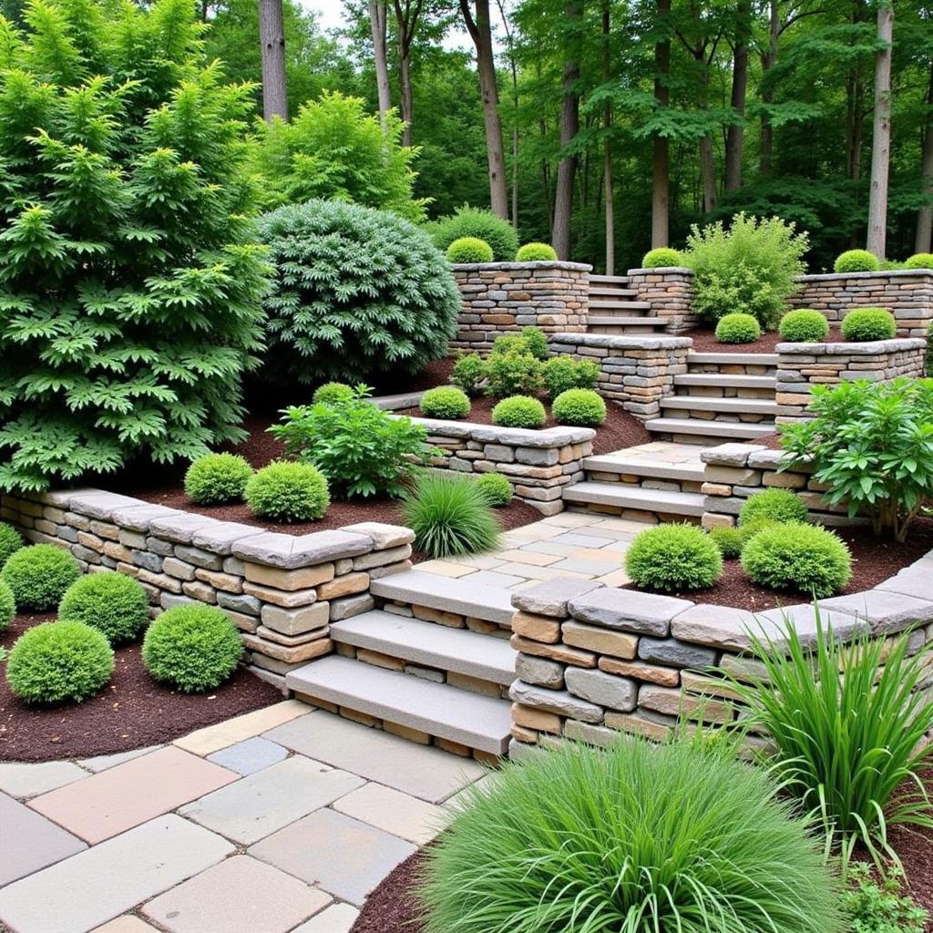 Free Standing Retaining Wall in a Terraced Garden