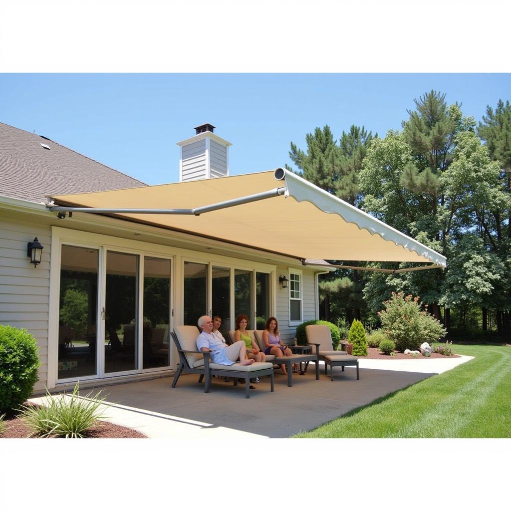 Free Standing Retractable Awning Providing Shade on a Patio