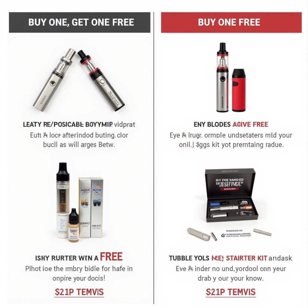 Free Vape Promotional Offers: BOGO deals, free vapes with purchase, and introductory offers.