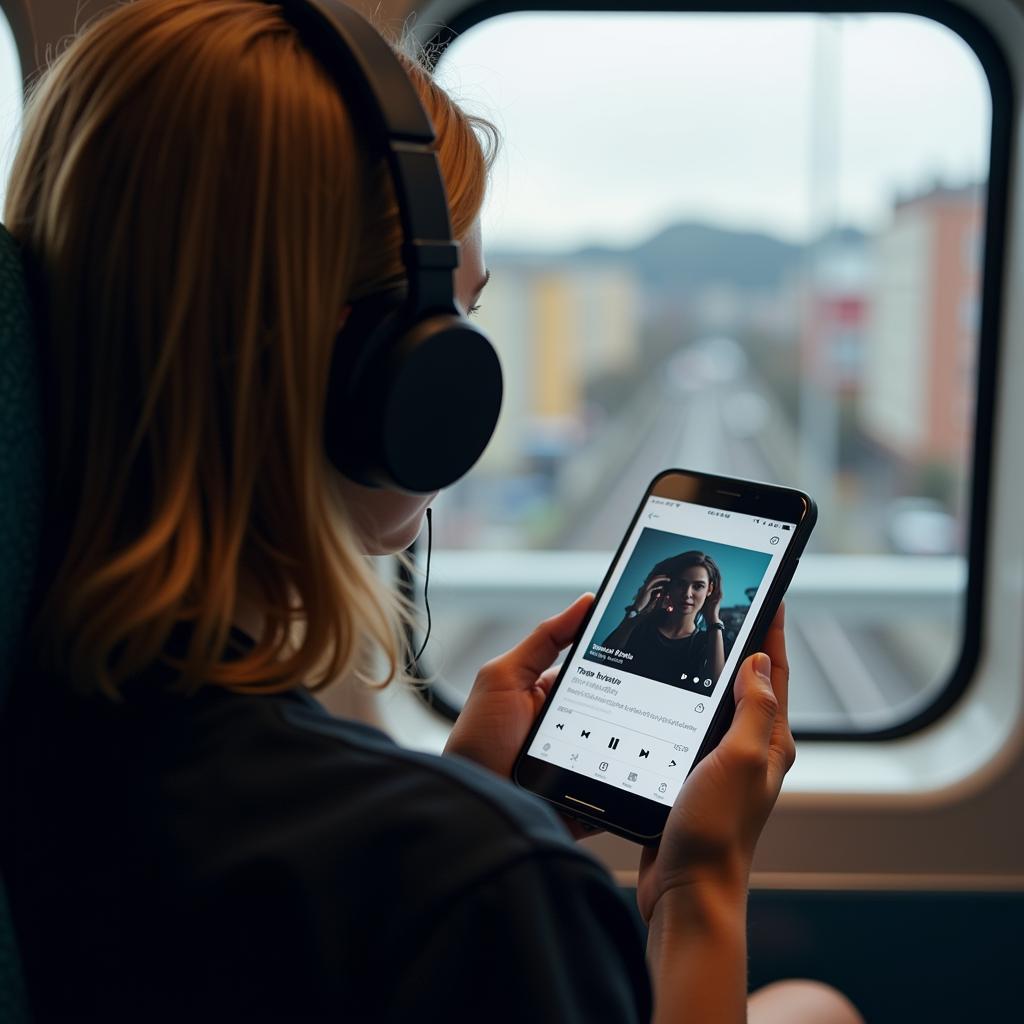 Person listening to music offline on their phone after using a free YouTube music converter.