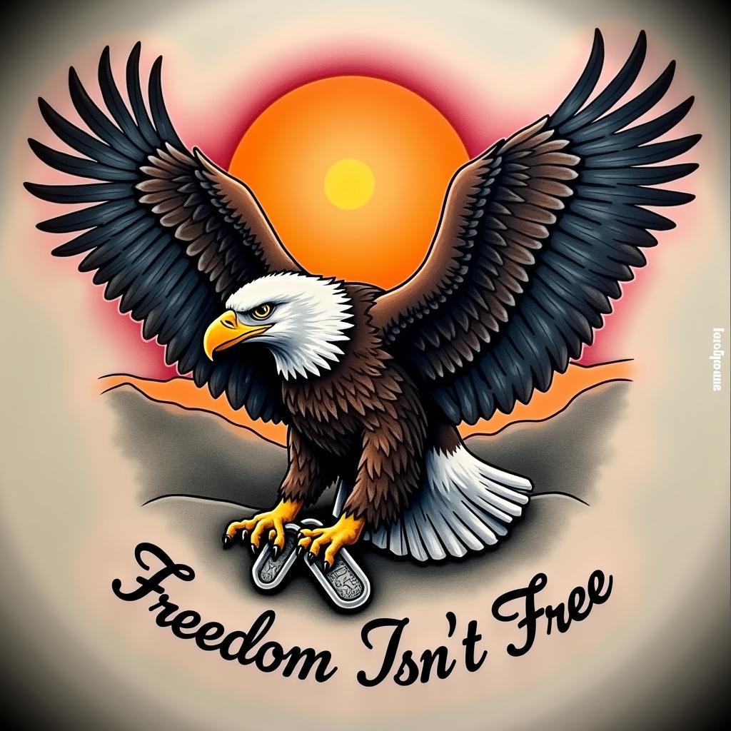 Eagle and dog tags freedom isn't free tattoo