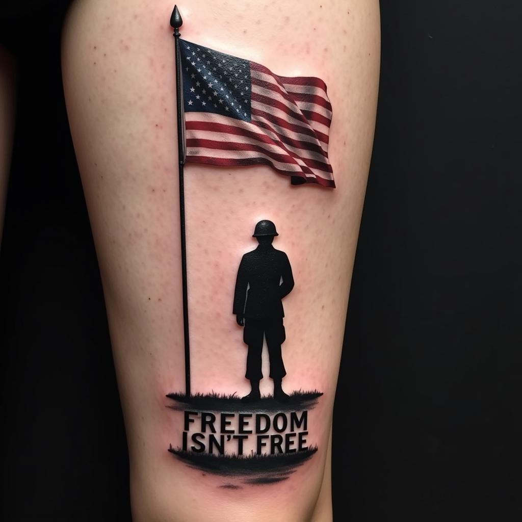 Silhouette of a soldier freedom isn't free tattoo