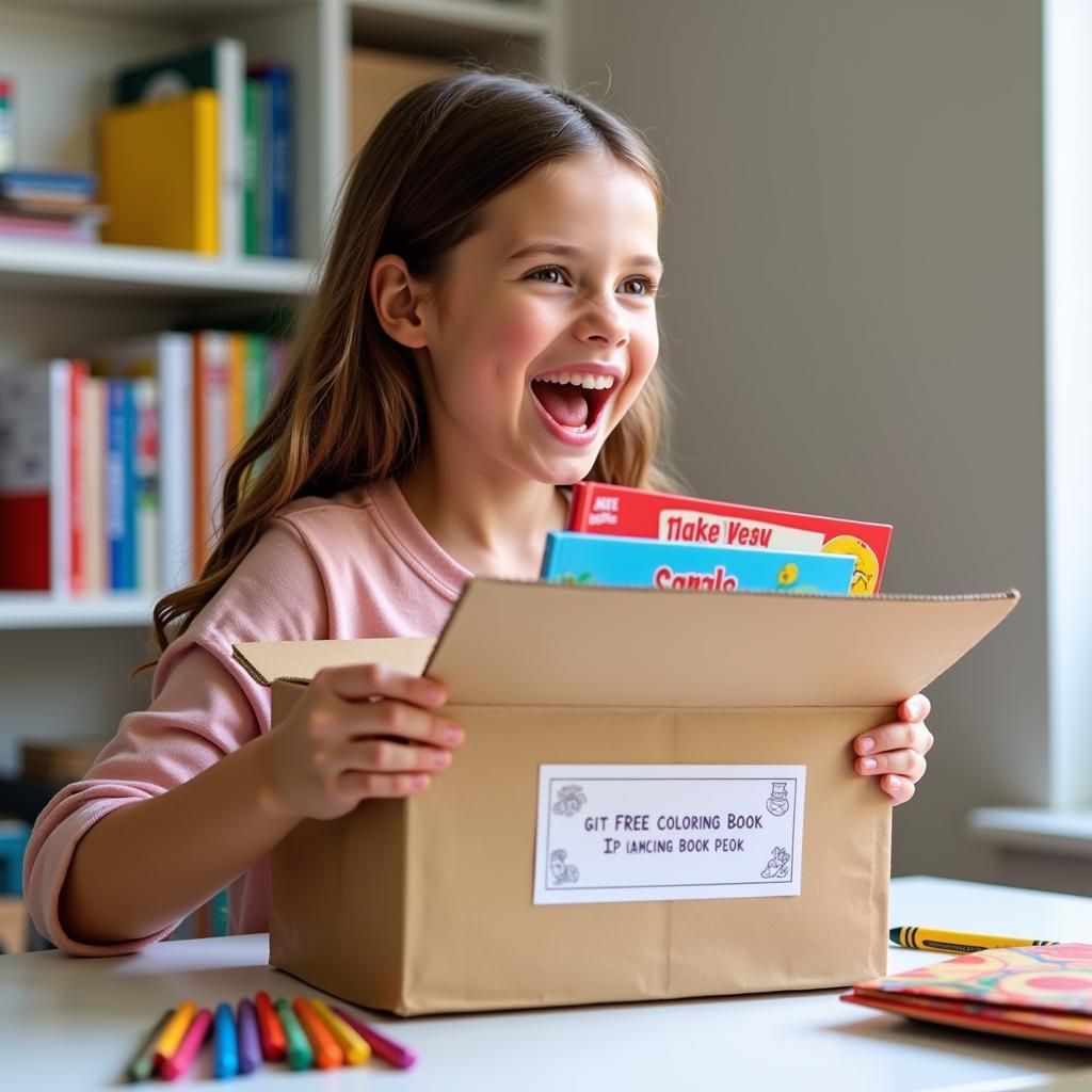 Girl Receiving Free Coloring Book by Mail