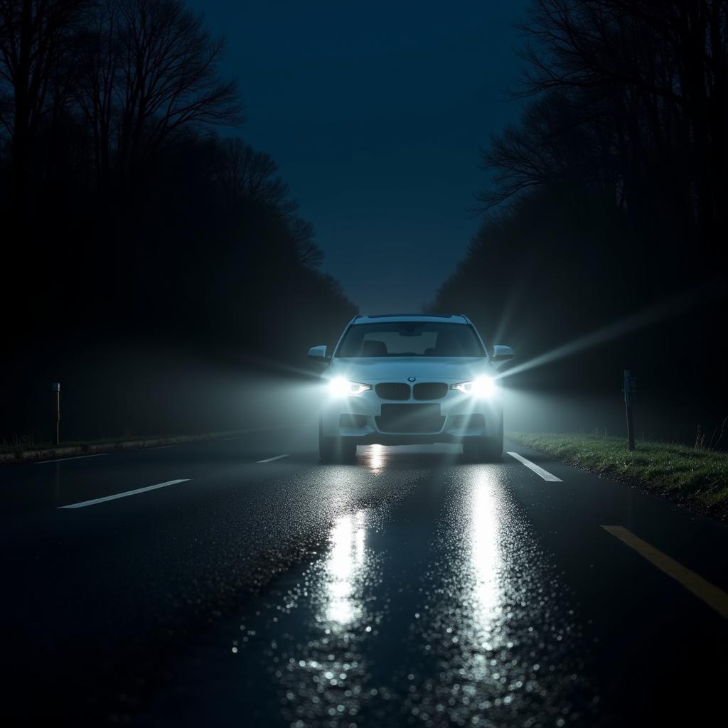 Glare on a Wet Road at Night