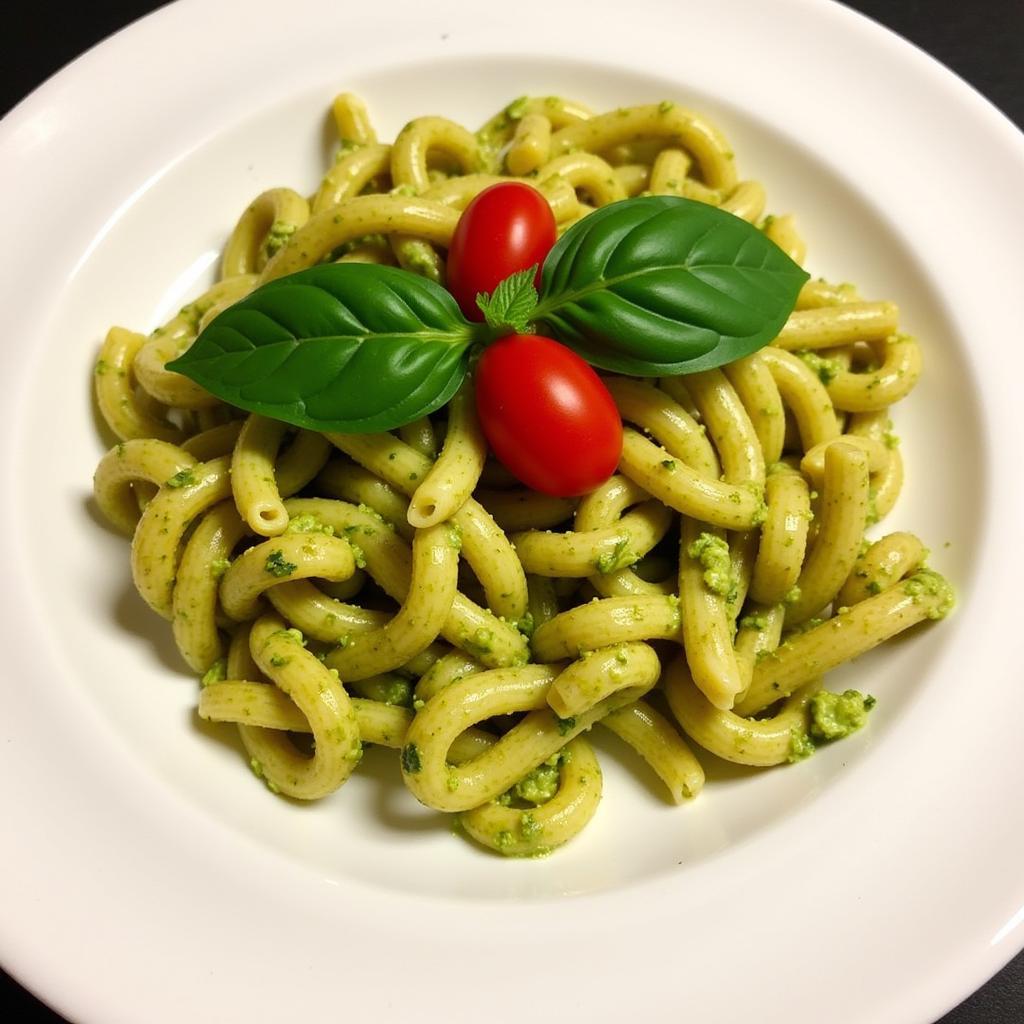 Gluten-Free Bucatini Served with Pesto Sauce