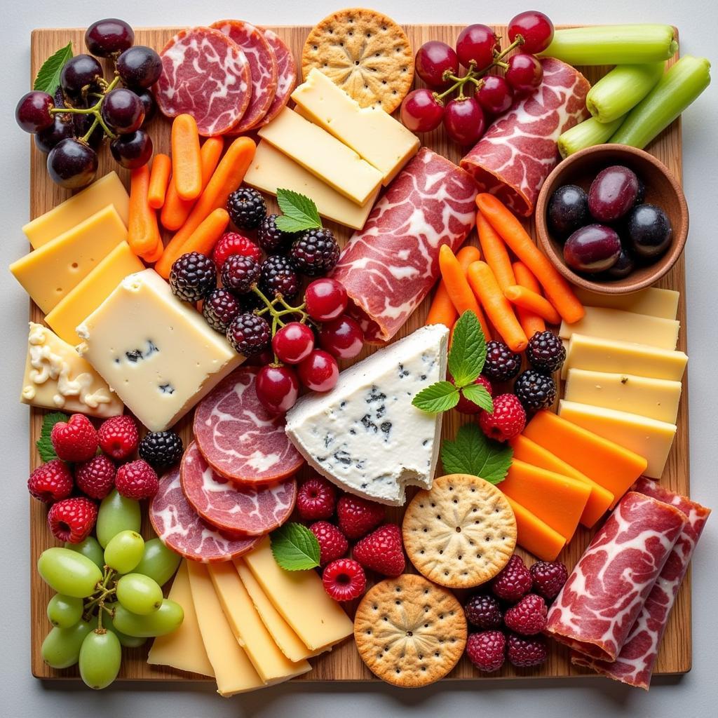 Gluten-Free Charcuterie Board with Various Cheeses, Meats, and Accompaniments