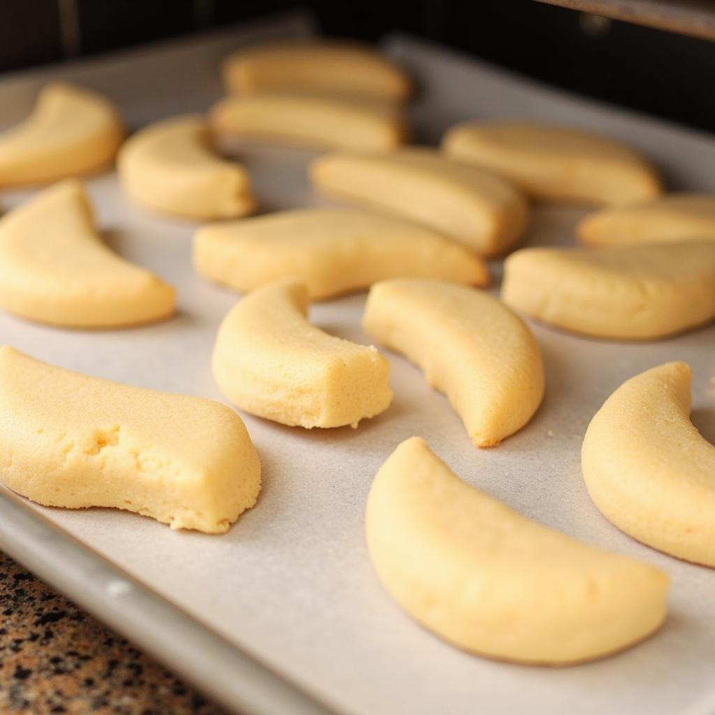 Gluten-free half moon cookies baking in the oven.