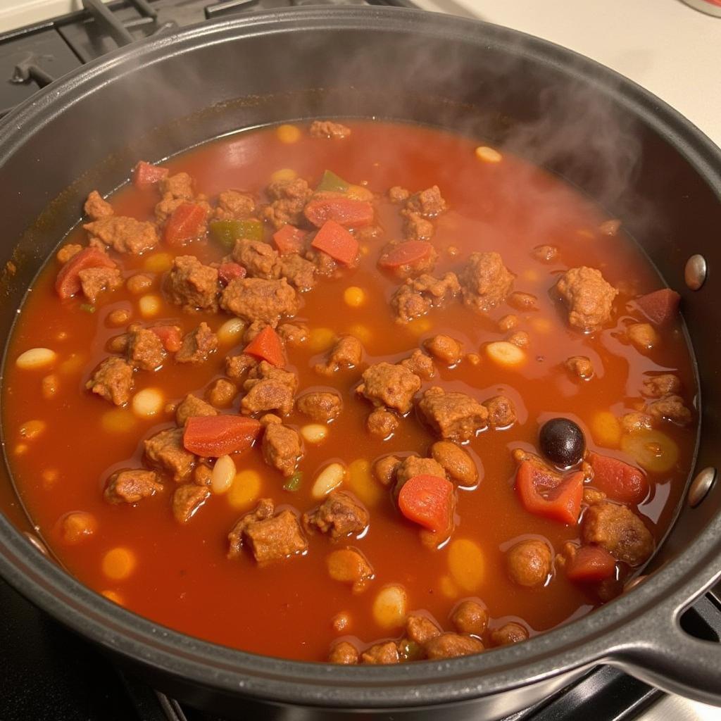 Gluten-Free Hot Dog Chili Simmering in a Pot