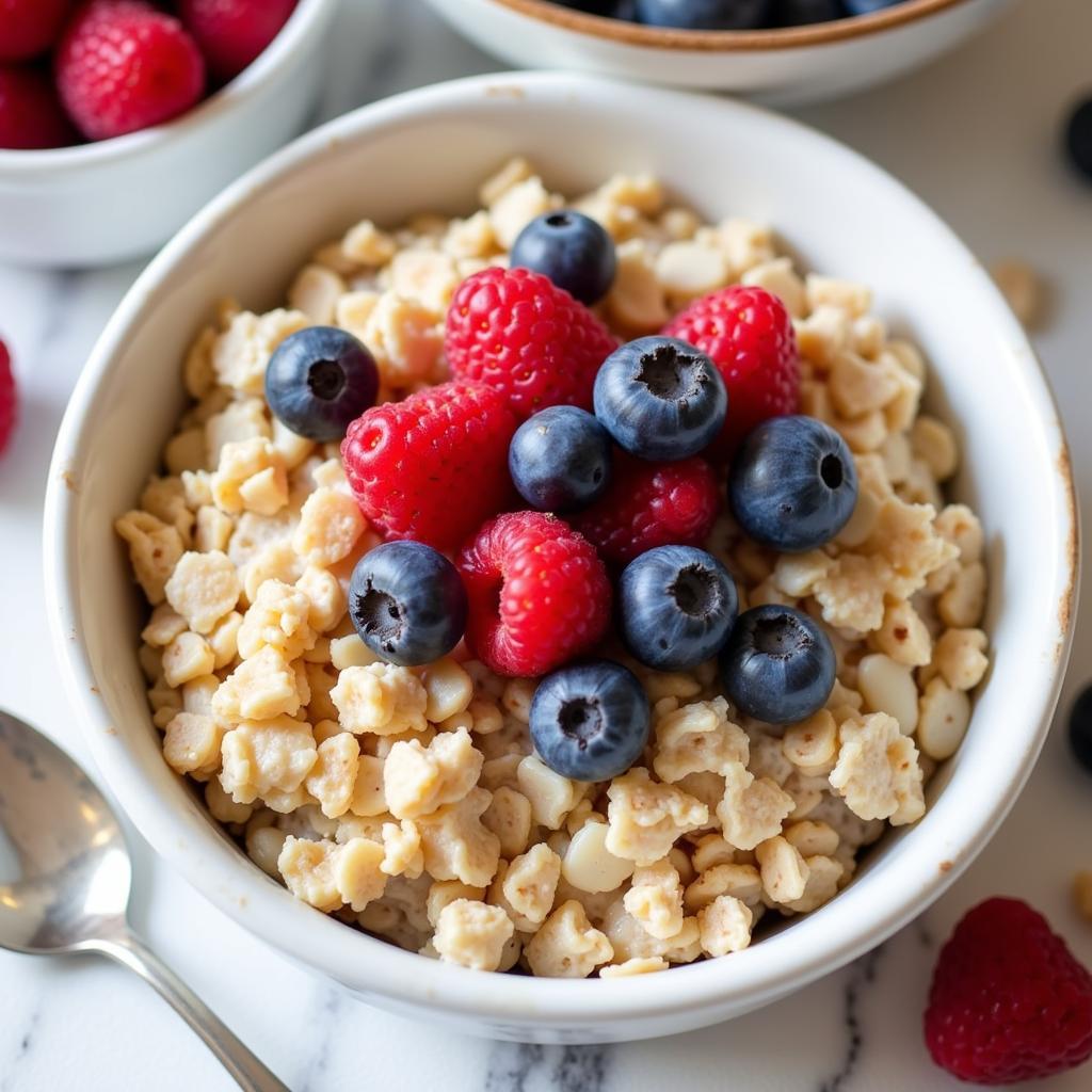 A Bowl of Gluten Free Muesli with Milk and Berries