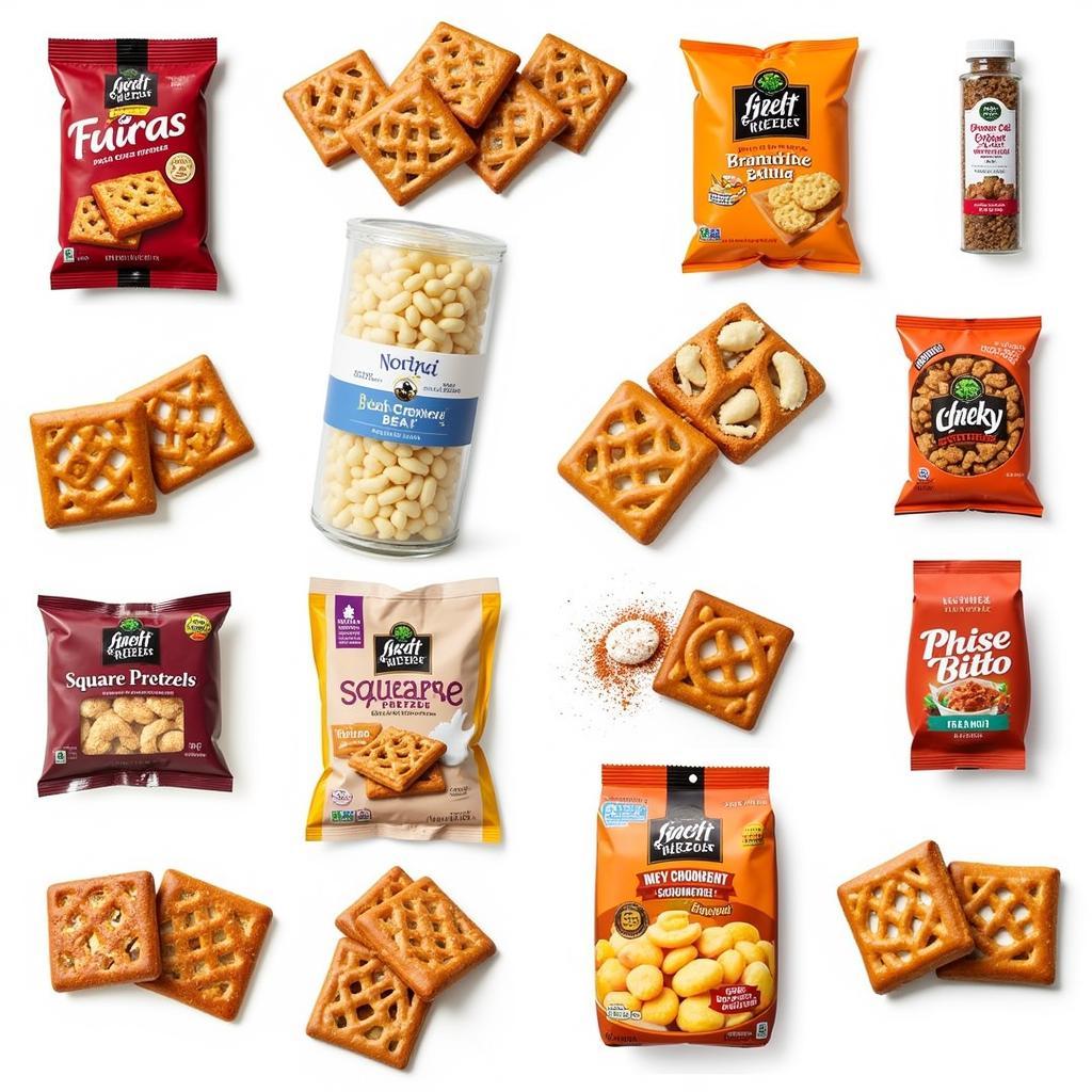 Different types of gluten free square pretzels