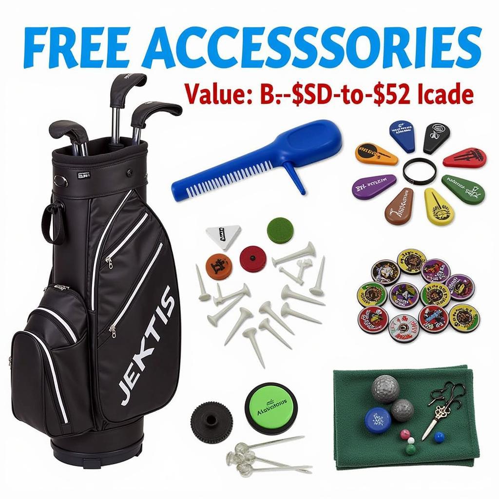 Golf bag filled with a variety of free golf accessories