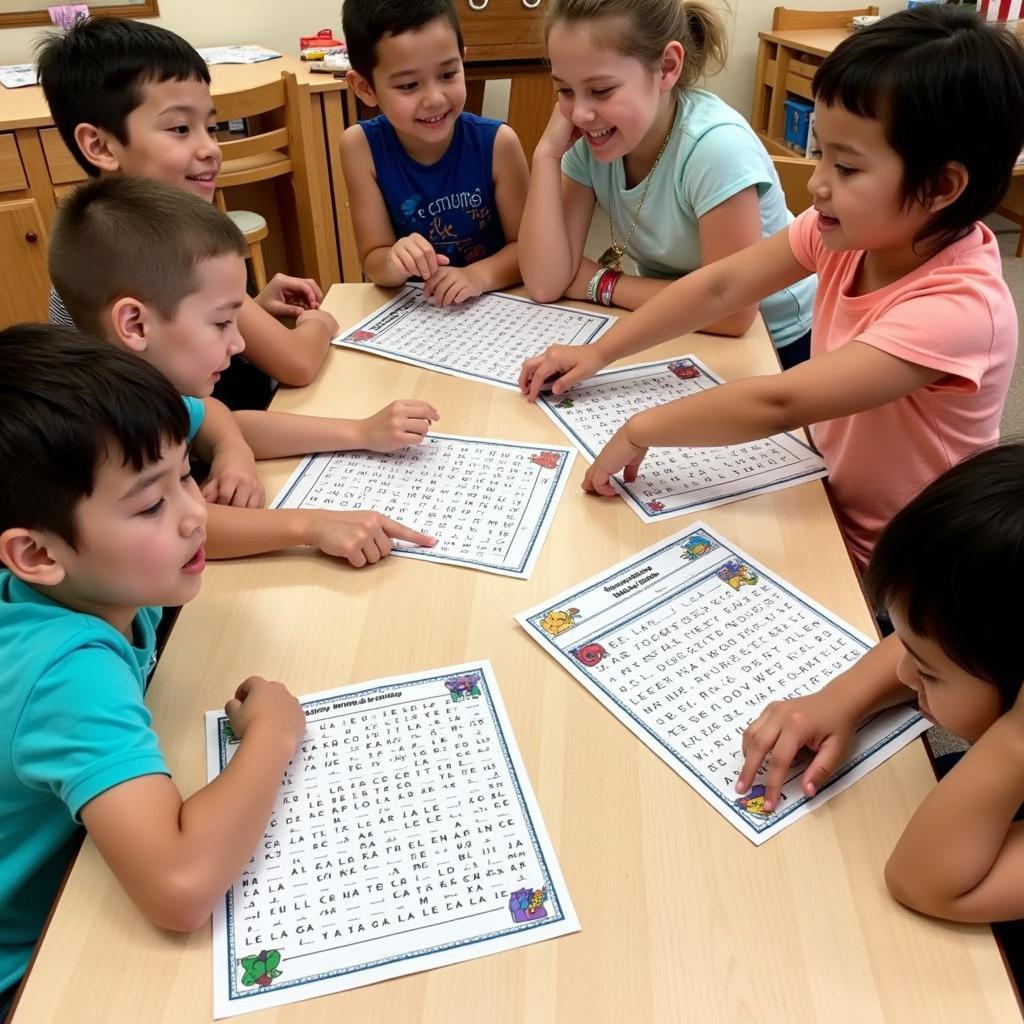 Kids Completing a Gratitude Word Search