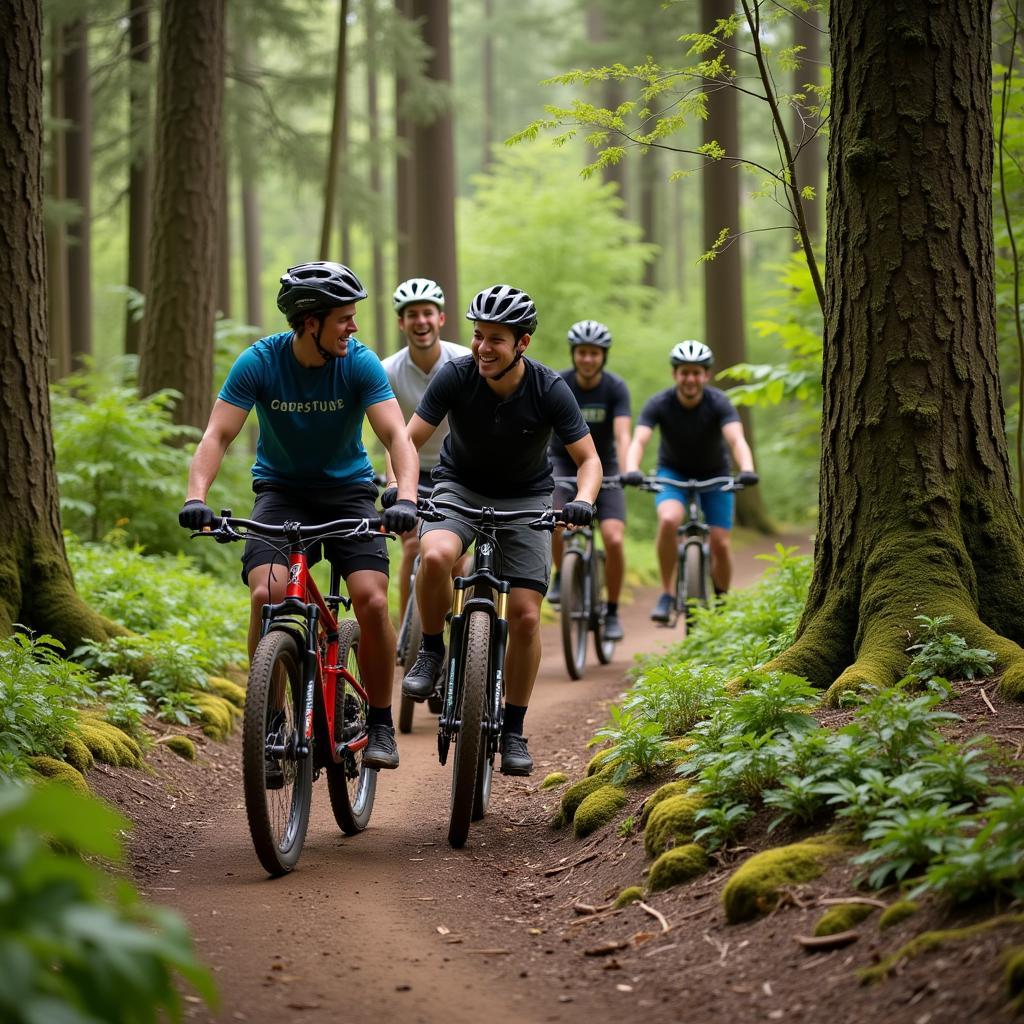 Group of Mountain Bikers on Trail