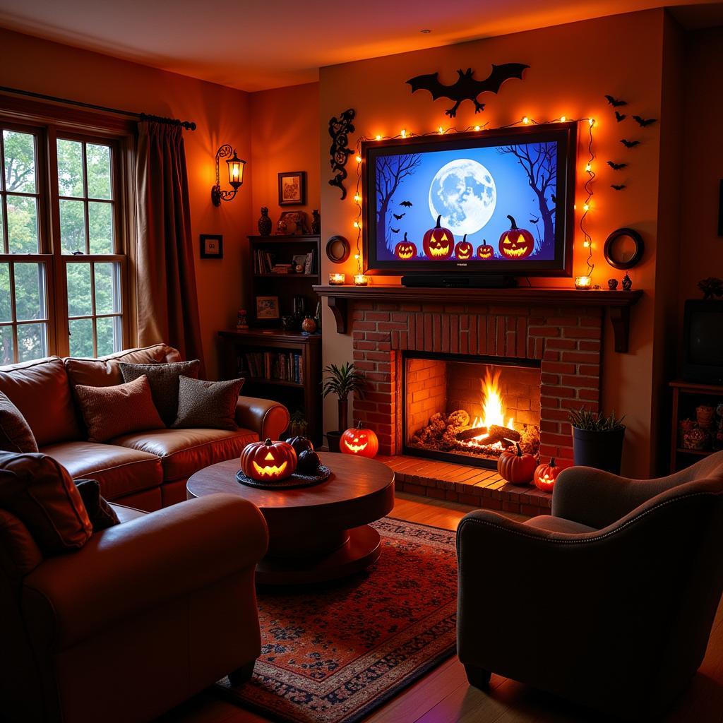 Halloween Decorated Living Room with Frame TV