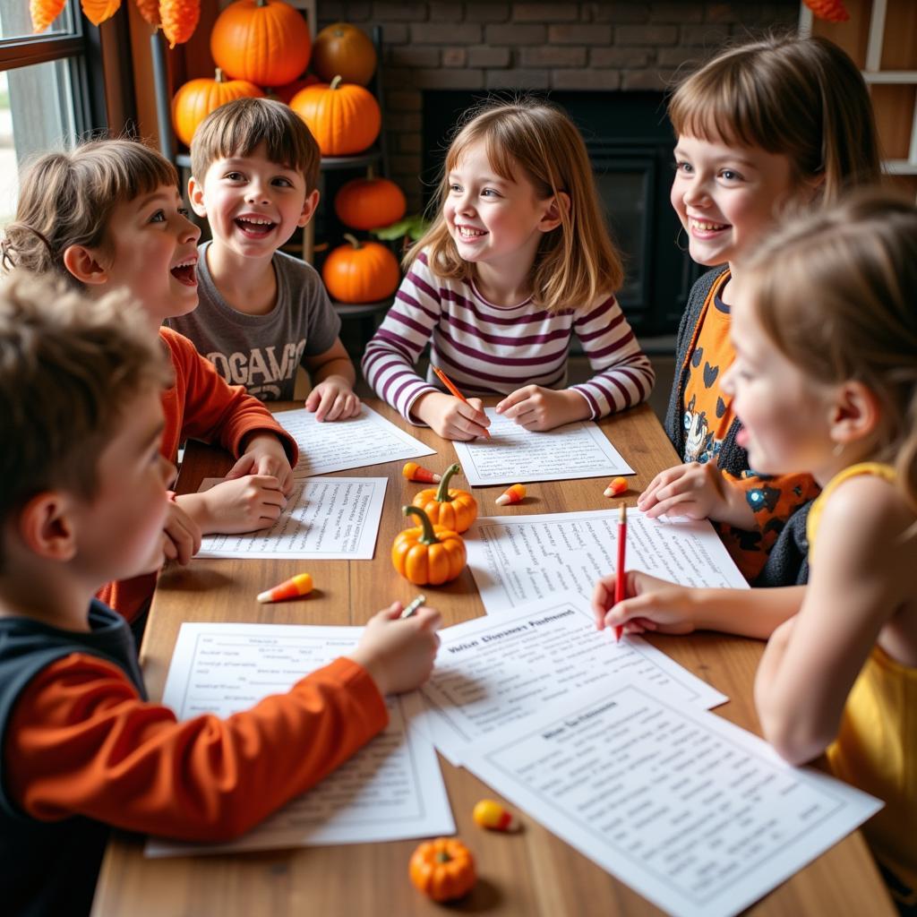 Kids playing Halloween Mad Libs