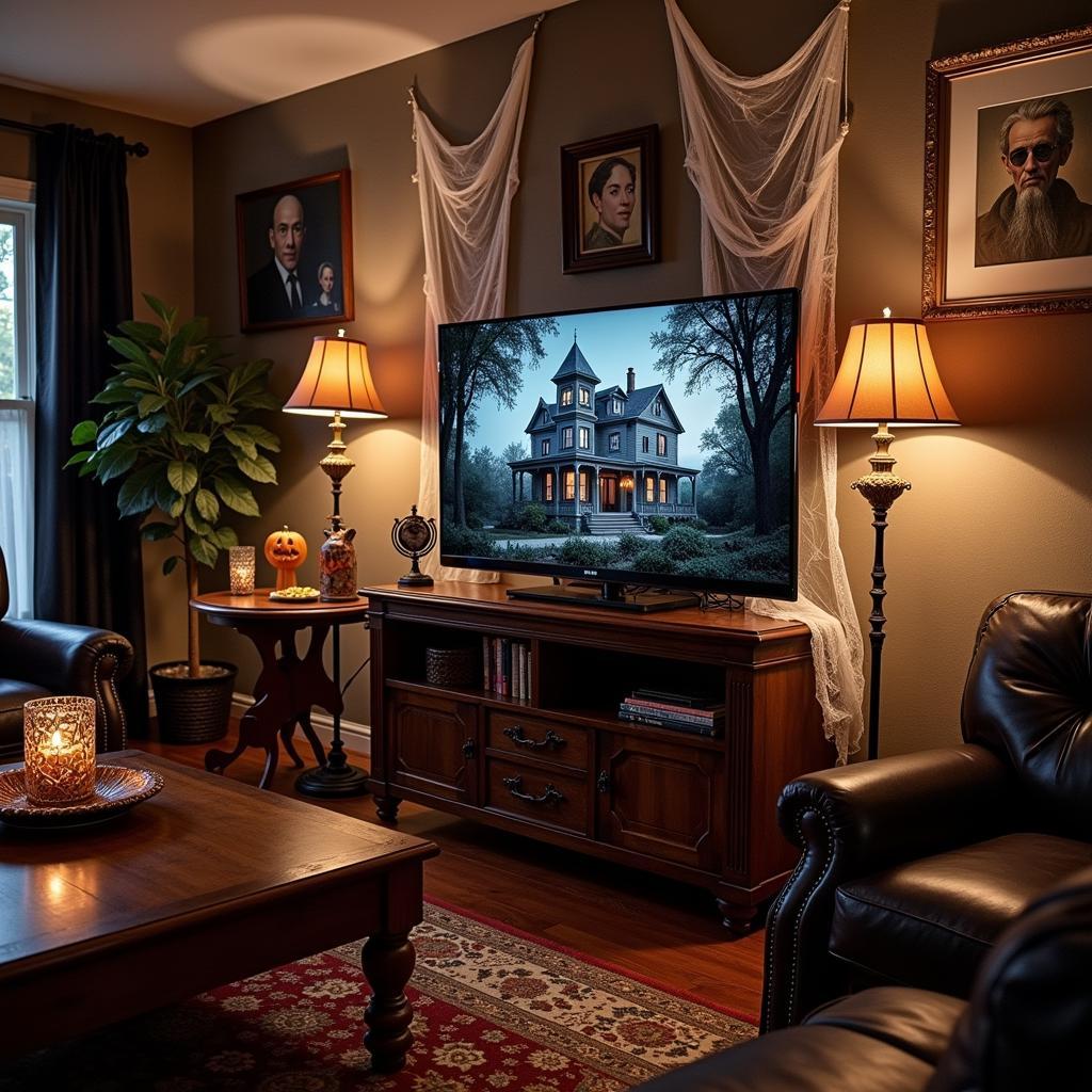 Halloween-Themed Room with Digital Frame