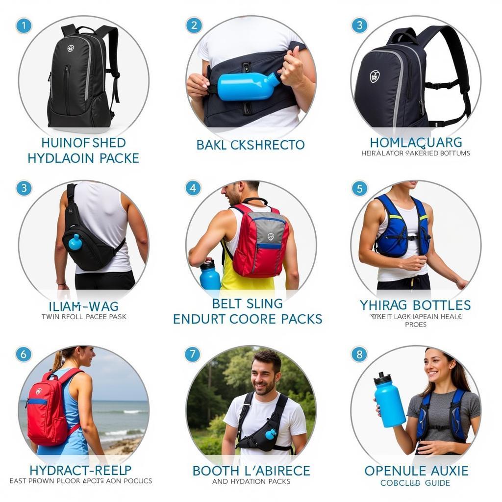 Different types of hands-free drinking bottles