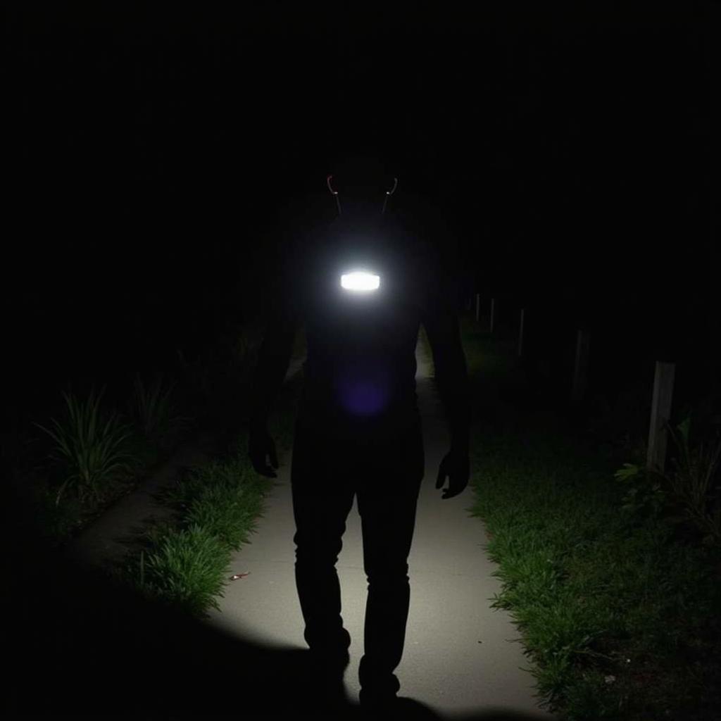 Person Walking at Night with a Hands-Free Neck Light