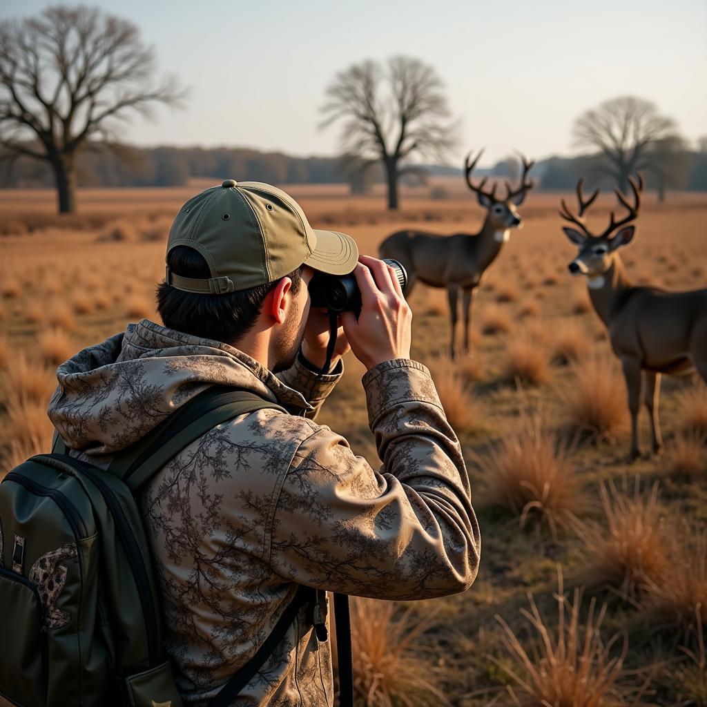 Hunter Spotting Axis Deer with Binoculars