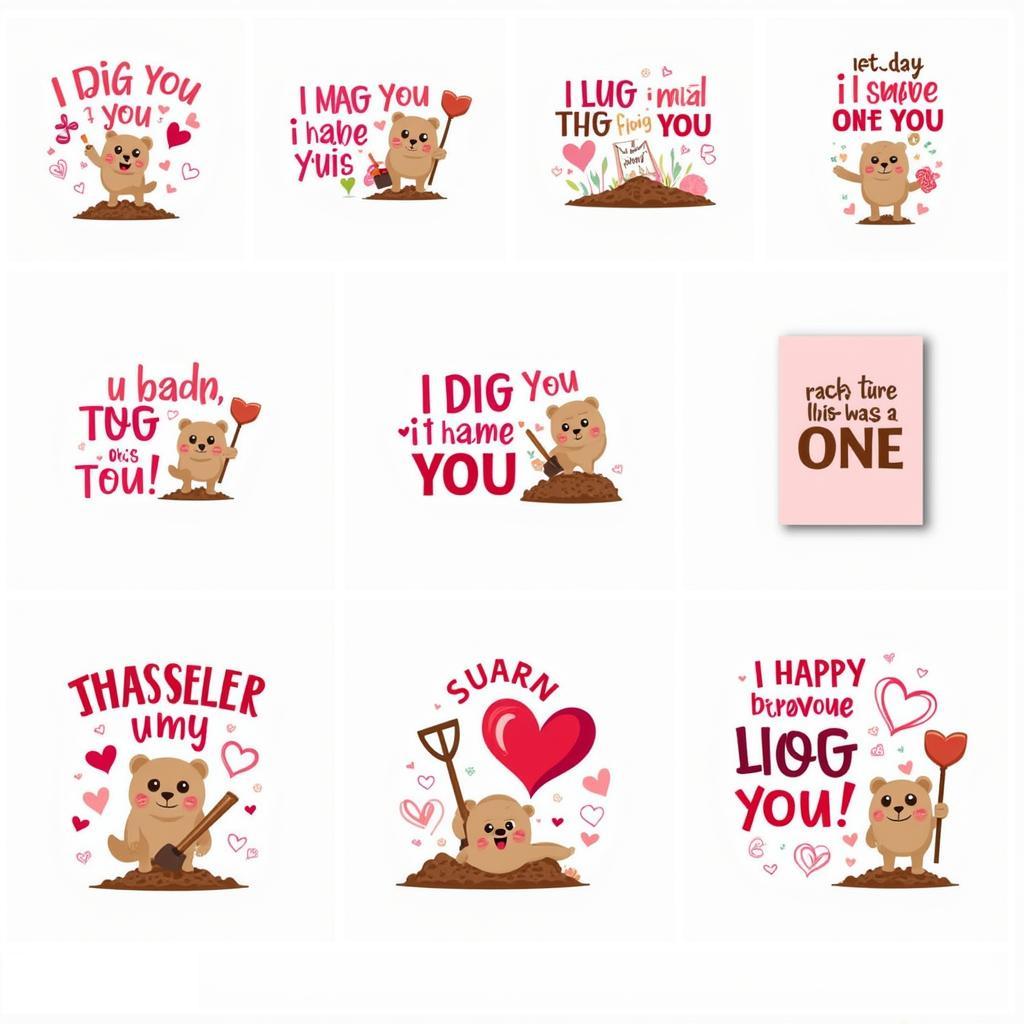 Various "I Dig You" Valentine printable designs showcased