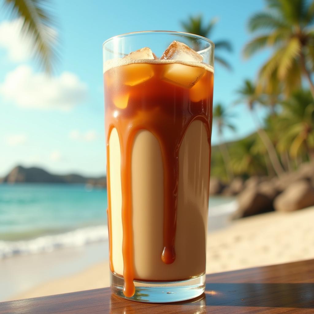 Iced Coffee with Sugar-Free Caramel Syrup and Ice