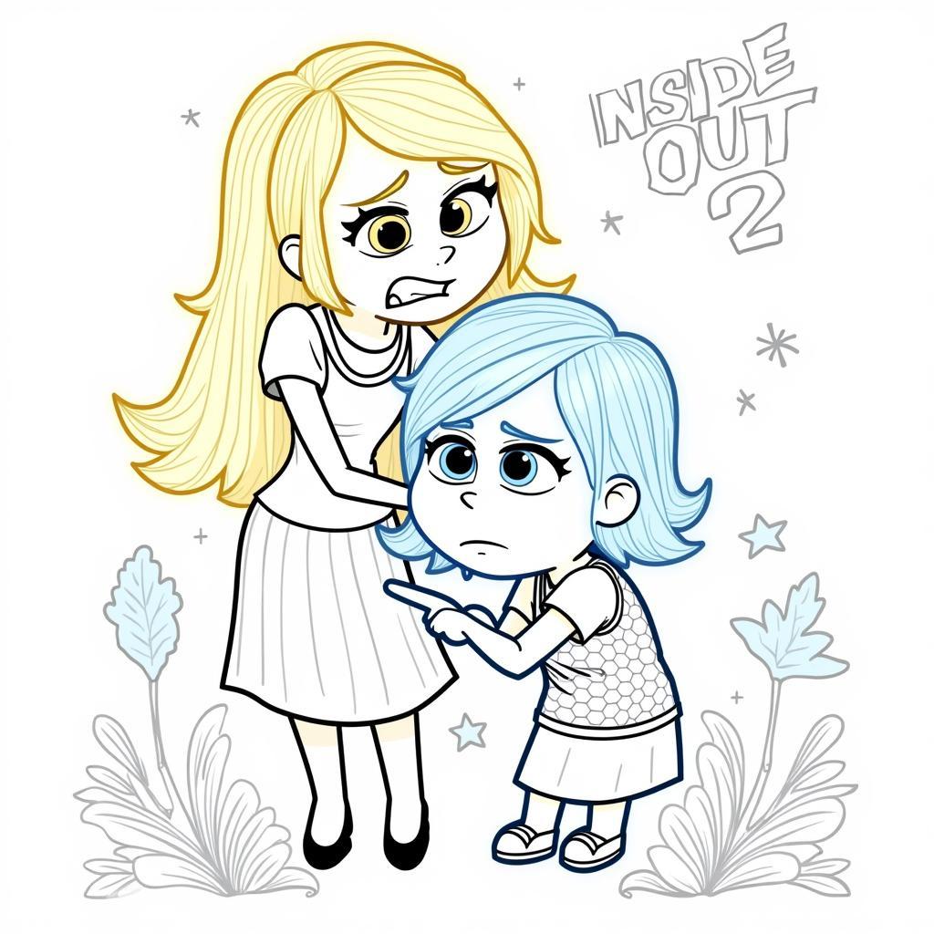 Inside Out 2 Coloring Page Featuring Joy and Sadness