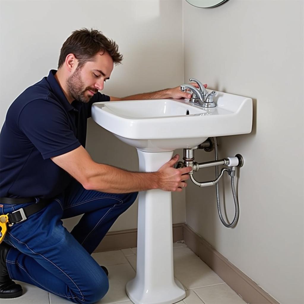 Plumber Installing a Free Standing Sink