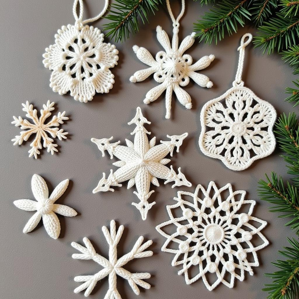 Intricate Knit Christmas Ornaments:  Showcase complex and detailed knitted Christmas ornaments, demonstrating advanced knitting techniques.