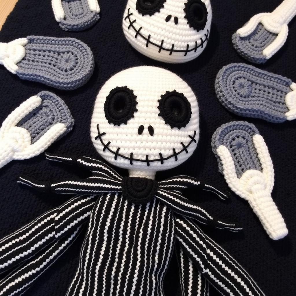 A close-up of a Jack Skellington crochet blanket design