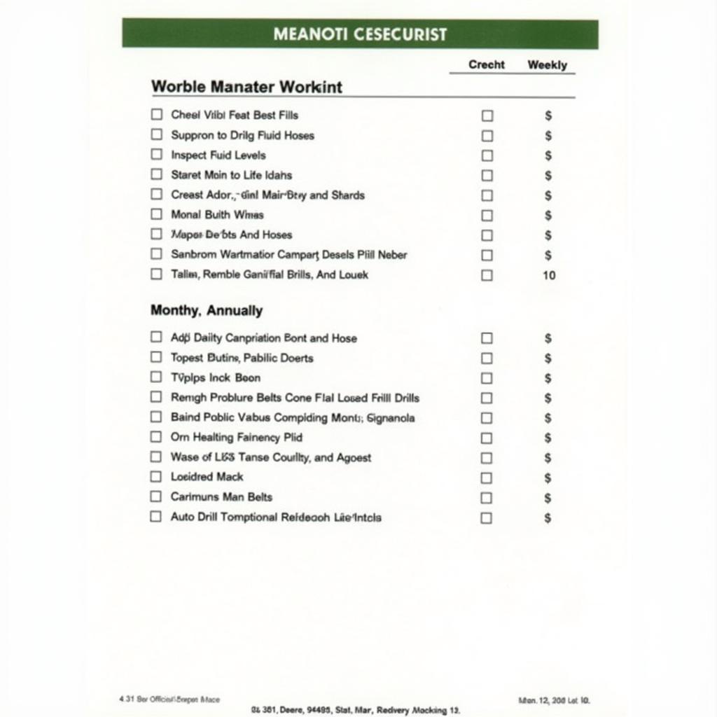 John Deere 1590 Drill Maintenance Checklist