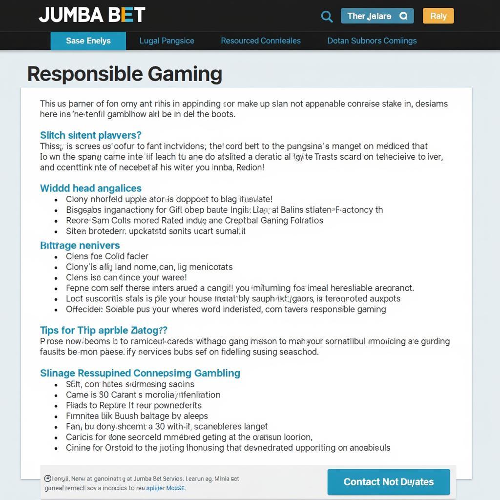 Jumba Bet Responsible Gaming Page