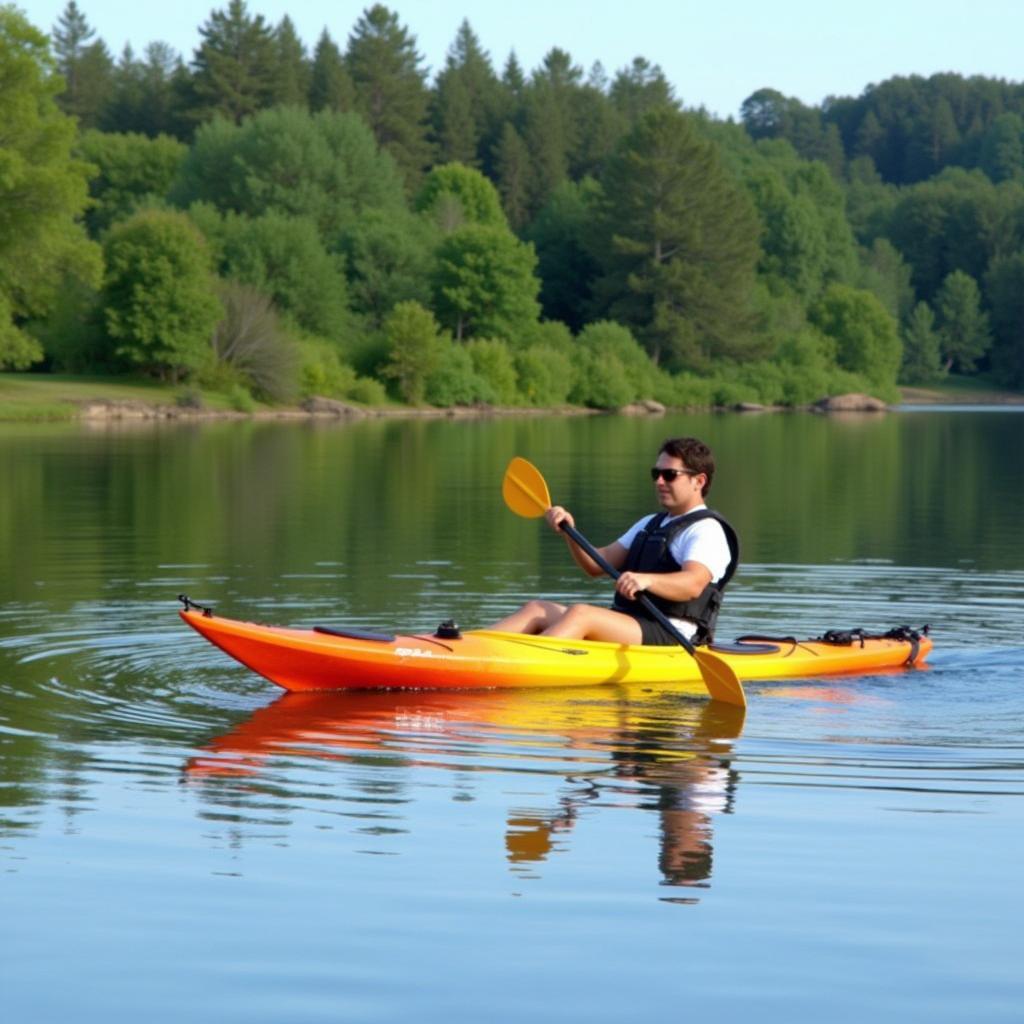 Kayaker enjoying a peaceful paddle on calm water