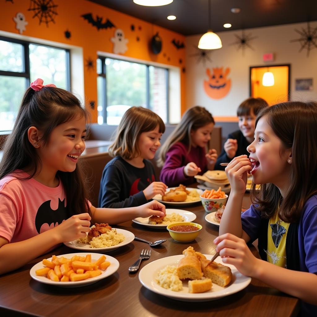 Kids Enjoying Free Halloween Meals at a Restaurant