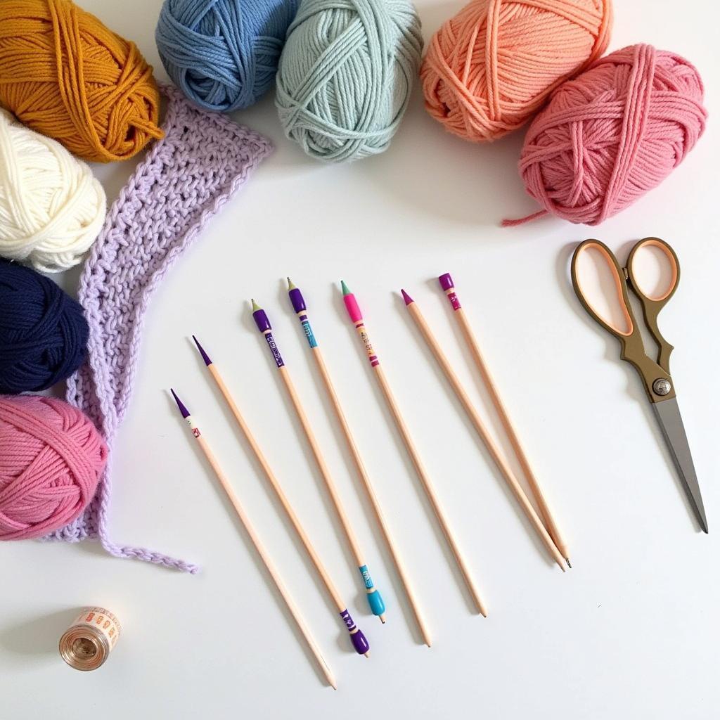 Essential Knitting Supplies for Bags: Yarn, needles, stitch markers, and measuring tape.