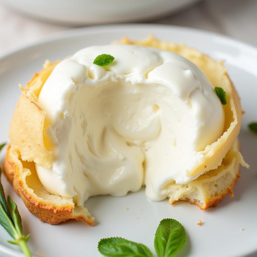 Close-up of creamy lactose-free burrata