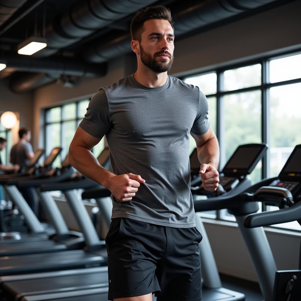 Man Wearing Free Fitness Clothing Running on a Treadmill