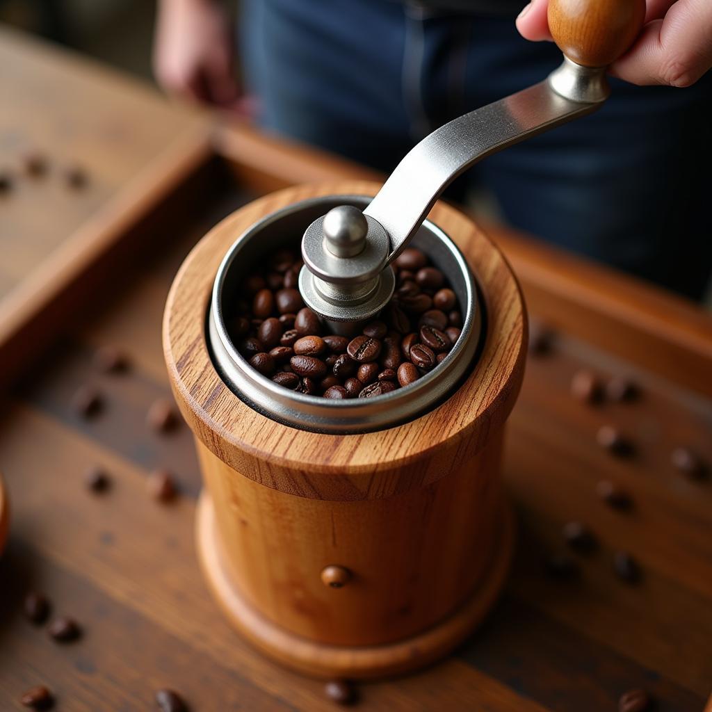 Manual Burr Grinder with Wood and Steel Body