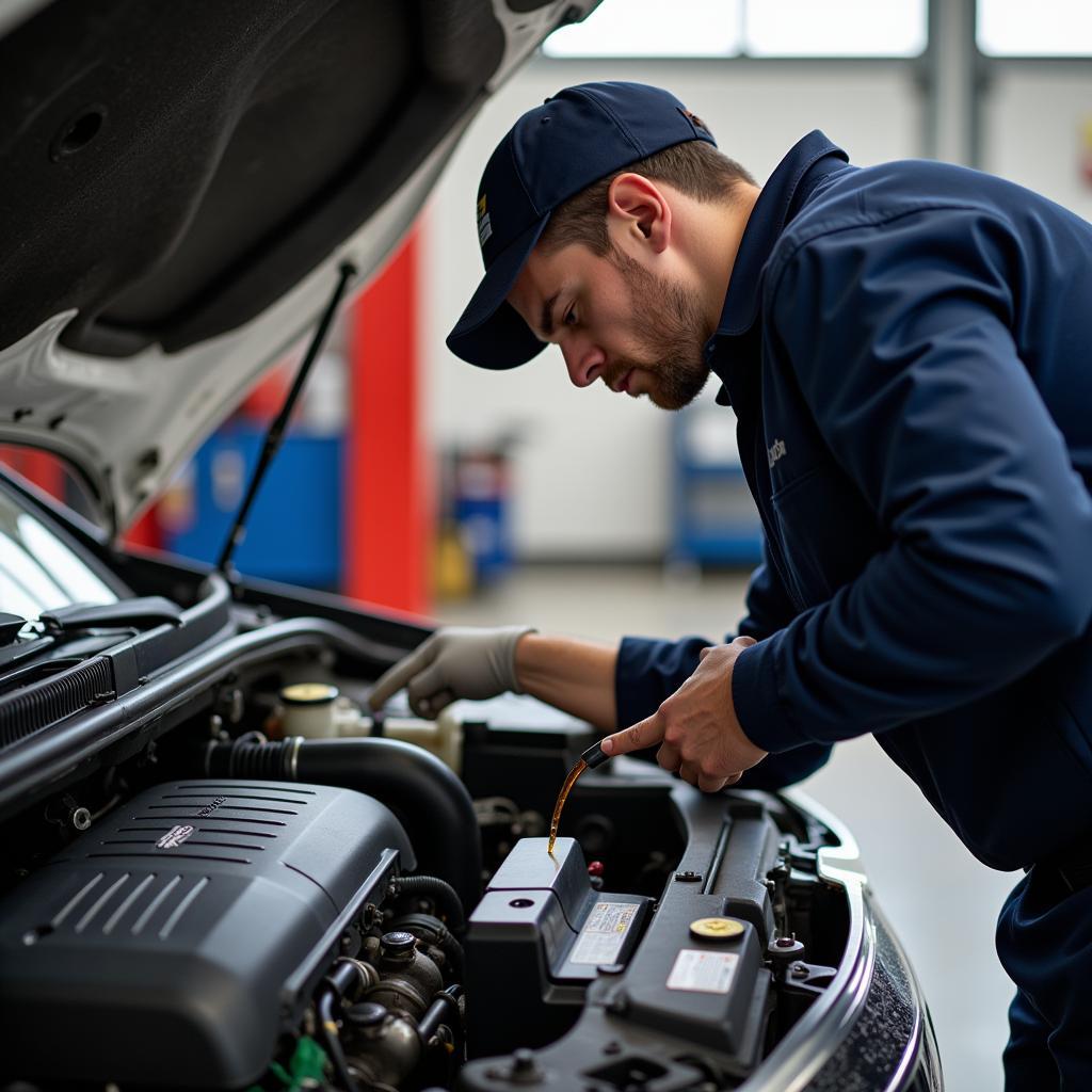 Mechanic Checking Car Oil