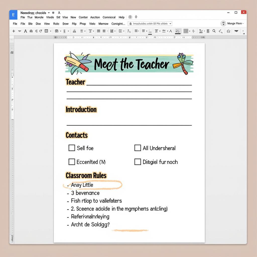 Free Google Docs Meet the Teacher Template Example