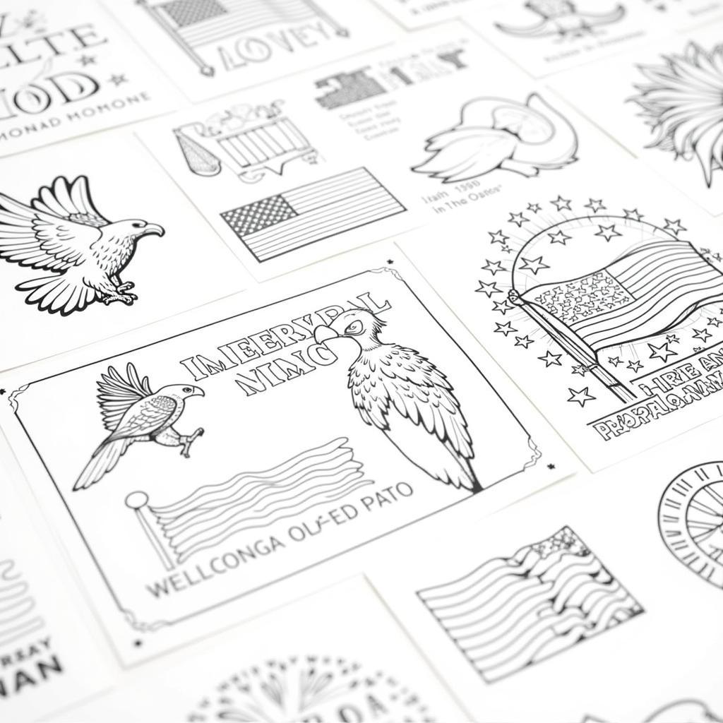 Memorial Day Coloring Pages Featuring Flags and Eagles