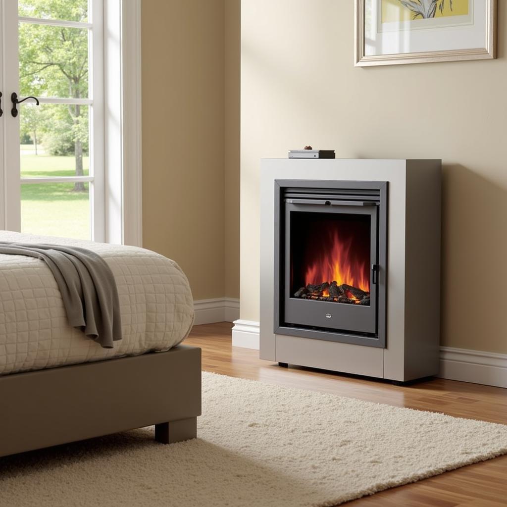 Modern Free-Standing Vented Gas Fireplace in a Bedroom